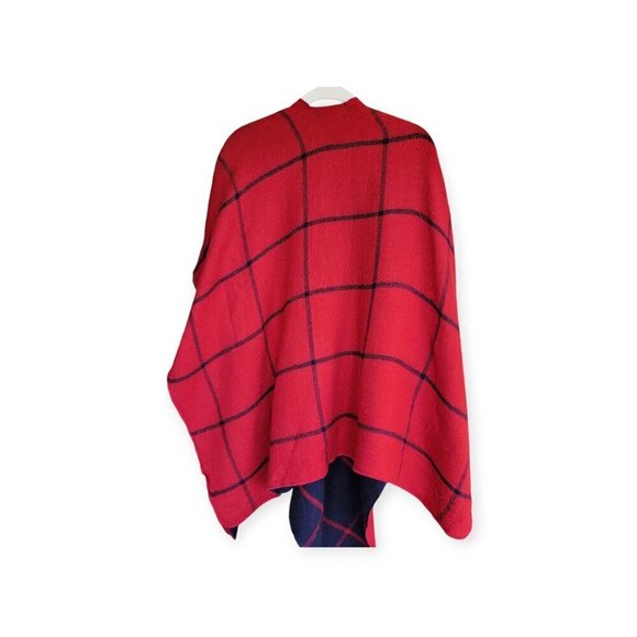 Ann Taylor Loft Plaid Reversible Red Navy Blanket Scarf NWT - Picture 5 of 9